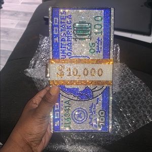 Blue money clutch purse .